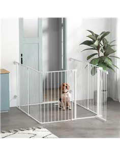 PawHut 6 Panels Foldable Dog Playpen, Puppy Pen Crate with Door - White 2