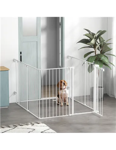 PawHut 6 Panels Foldable Dog Playpen, Puppy Pen Crate with Door - White