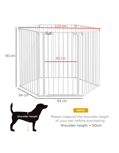 PawHut 6 Panels Foldable Dog Playpen, Puppy Pen Crate with Door - White