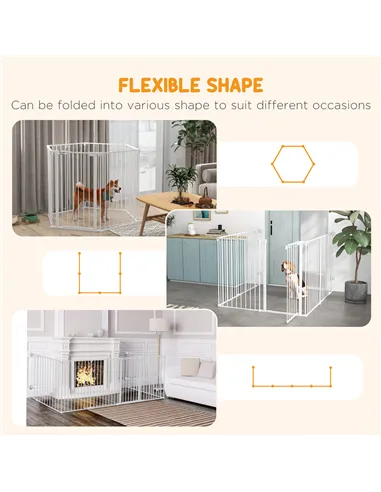PawHut 6 Panels Foldable Dog Playpen, Puppy Pen Crate with Door - White