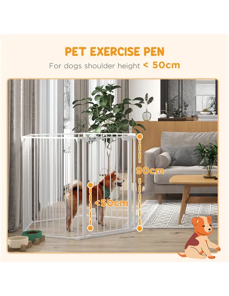 PawHut 6 Panels Foldable Dog Playpen, Puppy Pen Crate with Door - White