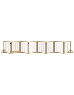 PawHut 8 Panels Foldable Pet Gate with Support Feet, for House, Doorway, Stairs, Small and Medium Dogs - Natural Wood