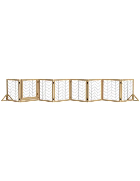 PawHut 8 Panels Foldable Pet Gate with Support Feet, for House, Doorway, Stairs, Small and Medium Dogs - Natural Wood