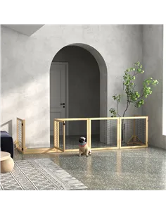 PawHut 8 Panels Foldable Pet Gate with Support Feet, for House, Doorway, Stairs, Small and Medium Dogs - Natural Wood 2