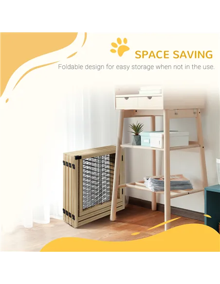 PawHut 8 Panels Foldable Pet Gate with Support Feet, for House, Doorway, Stairs, Small and Medium Dogs - Natural Wood