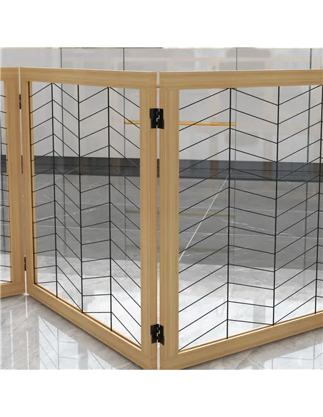 PawHut 8 Panels Foldable Pet Gate with Support Feet, for House, Doorway, Stairs, Small and Medium Dogs - Natural Wood