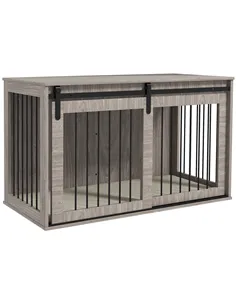 PawHut 118cm Dog Crate Furniture with Removable Cushion for Extra Large Dogs - Walnut Brown