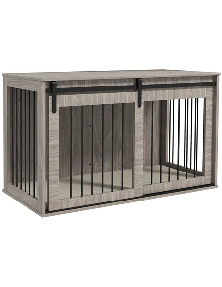 PawHut 118cm Dog Crate Furniture with Removable Cushion for Extra Large Dogs - Walnut Brown