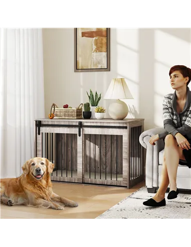 PawHut 118cm Dog Crate Furniture with Removable Cushion for Extra Large Dogs - Walnut Brown