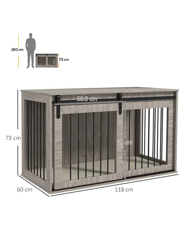 PawHut 118cm Dog Crate Furniture with Removable Cushion for Extra Large Dogs - Walnut Brown
