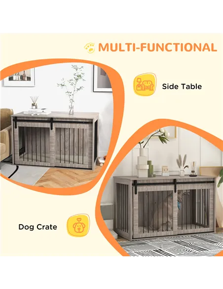 PawHut 118cm Dog Crate Furniture with Removable Cushion for Extra Large Dogs - Walnut Brown