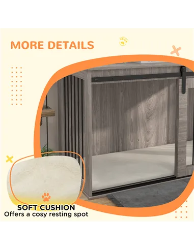 PawHut 118cm Dog Crate Furniture with Removable Cushion for Extra Large Dogs - Walnut Brown