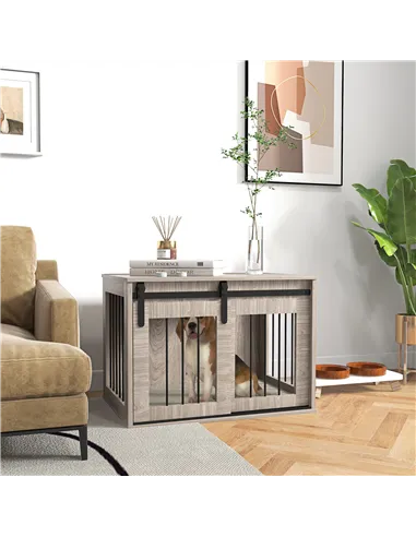 PawHut Dog Crate Furniture with Removable Cushion for Medium Dogs, 80 x 54 x 57cm - Brown