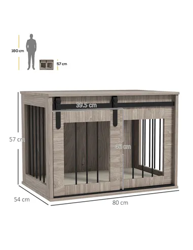 PawHut Dog Crate Furniture with Removable Cushion for Medium Dogs, 80 x 54 x 57cm - Brown