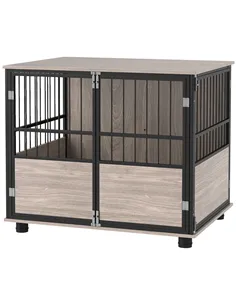 PawHut 80cm Furniture Style Dog Crate Dog Cage End Table Indoor with 3 Doors Soft Washable Cushion, for Medium Sized Dogs