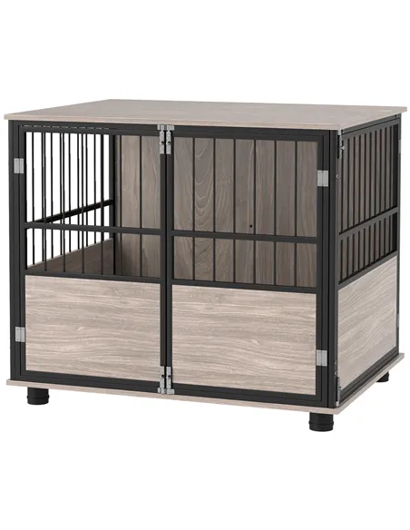 PawHut 80cm Furniture Style Dog Crate Dog Cage End Table Indoor with 3 Doors Soft Washable Cushion, for Medium Sized Dogs