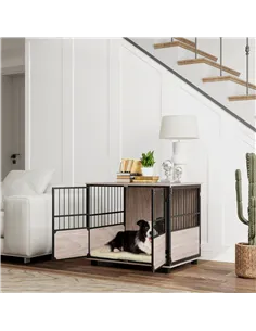 PawHut 80cm Furniture Style Dog Crate Dog Cage End Table Indoor with 3 Doors Soft Washable Cushion, for Medium Sized Dogs 2