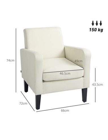 HOMCOM Modern Accent Chair, Occasional Chair with Rubber Wood Legs for Living Room, Bedroom, Cream White