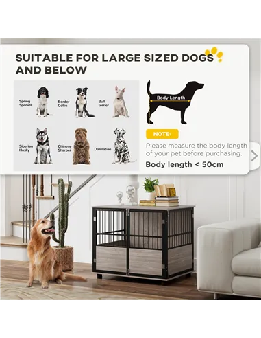 PawHut 80cm Furniture Style Dog Crate Dog Cage End Table Indoor with 3 Doors Soft Washable Cushion, for Medium Sized Dogs