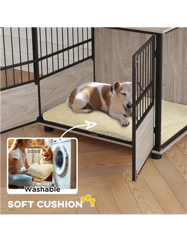 PawHut 80cm Furniture Style Dog Crate Dog Cage End Table Indoor with 3 Doors Soft Washable Cushion, for Medium Sized Dogs