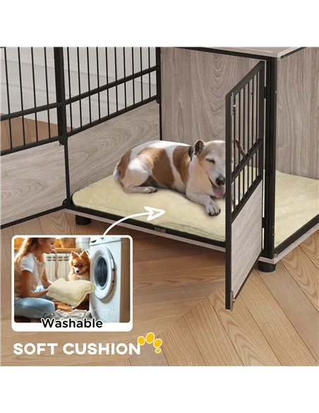 PawHut 80cm Furniture Style Dog Crate Dog Cage End Table Indoor with 3 Doors Soft Washable Cushion, for Medium Sized Dogs