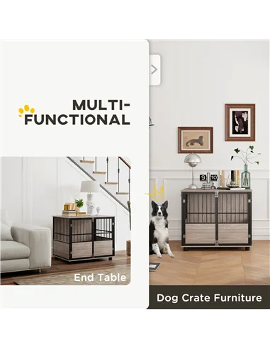 PawHut 80cm Furniture Style Dog Crate Dog Cage End Table Indoor with 3 Doors Soft Washable Cushion, for Medium Sized Dogs
