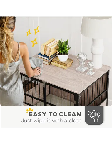 PawHut 80cm Furniture Style Dog Crate Dog Cage End Table Indoor with 3 Doors Soft Washable Cushion, for Medium Sized Dogs