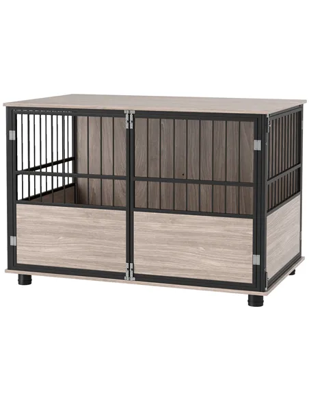 PawHut 100cm Furniture Style Dog Crate Dog Cage End Table Indoor with 3 Doors Soft Washable Cushion, for Large Sized Dogs