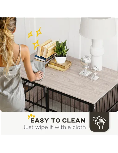 PawHut 100cm Furniture Style Dog Crate Dog Cage End Table Indoor with 3 Doors Soft Washable Cushion, for Large Sized Dogs