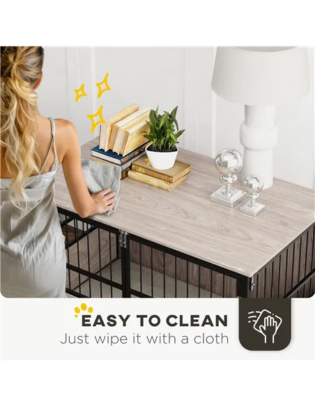 PawHut 100cm Furniture Style Dog Crate Dog Cage End Table Indoor with 3 Doors Soft Washable Cushion, for Large Sized Dogs