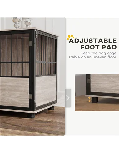 PawHut 100cm Furniture Style Dog Crate Dog Cage End Table Indoor with 3 Doors Soft Washable Cushion, for Large Sized Dogs