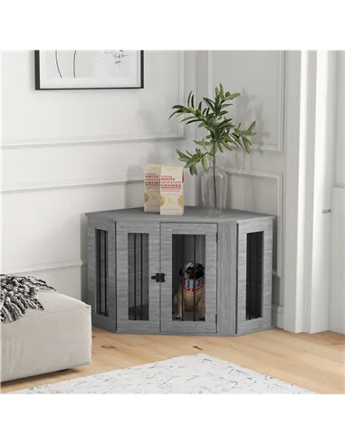 PawHut 2 in 1 Dog Crate Furniture Side Table, with Cushion, 104 x 55 x 63cm - Grey