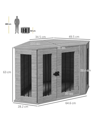 PawHut 2 in 1 Dog Crate Furniture Side Table, with Cushion, 104 x 55 x 63cm - Grey