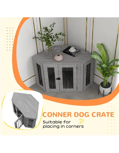 PawHut 2 in 1 Dog Crate Furniture Side Table, with Cushion, 104 x 55 x 63cm - Grey
