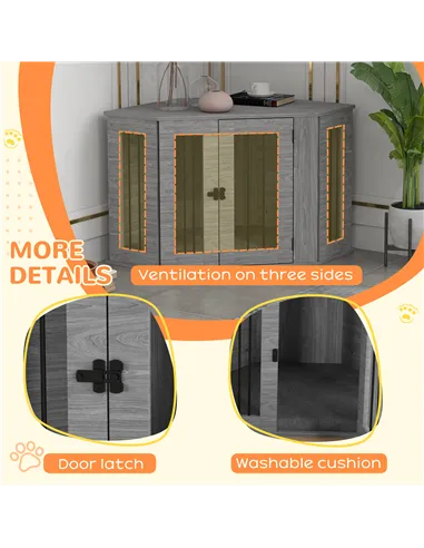 PawHut 2 in 1 Dog Crate Furniture Side Table, with Cushion, 104 x 55 x 63cm - Grey