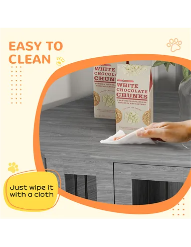 PawHut 2 in 1 Dog Crate Furniture Side Table, with Cushion, 104 x 55 x 63cm - Grey