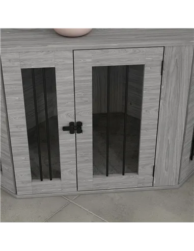 PawHut 2 in 1 Dog Crate Furniture Side Table, with Cushion, 104 x 55 x 63cm - Grey