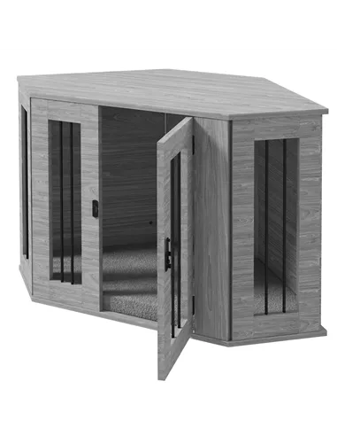 PawHut 2 in 1 Dog Crate Furniture Side Table, with Cushion, 104 x 55 x 63cm - Grey