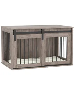PawHut 98cm Dog Crate Furniture with Removable Cushion for Large Dogs - Brown