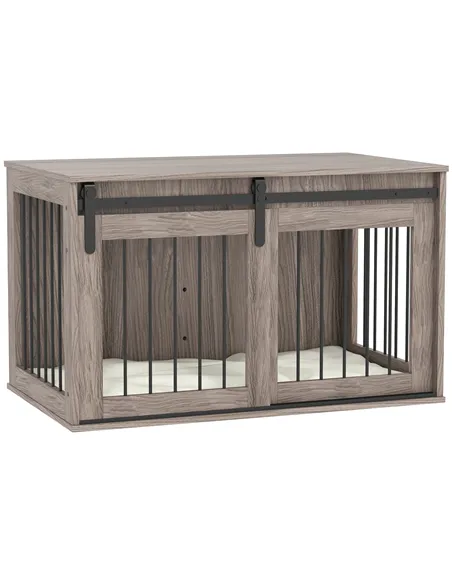 PawHut 98cm Dog Crate Furniture with Removable Cushion for Large Dogs - Brown
