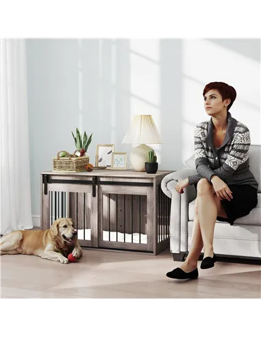 PawHut 98cm Dog Crate Furniture with Removable Cushion for Large Dogs - Brown