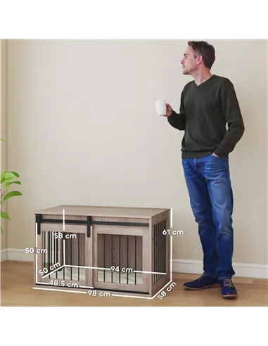 PawHut 98cm Dog Crate Furniture with Removable Cushion for Large Dogs - Brown