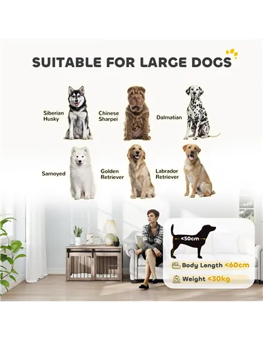 PawHut 98cm Dog Crate Furniture with Removable Cushion for Large Dogs - Brown