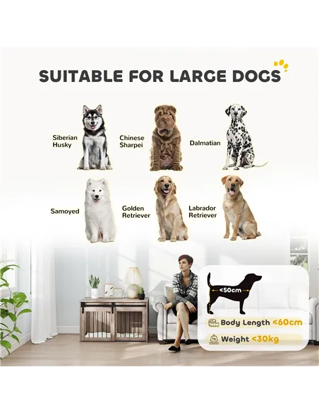 PawHut 98cm Dog Crate Furniture with Removable Cushion for Large Dogs - Brown