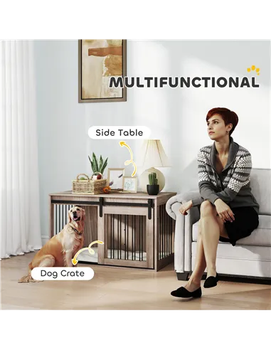 PawHut 98cm Dog Crate Furniture with Removable Cushion for Large Dogs - Brown