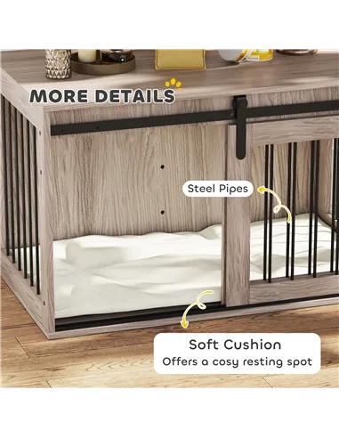 PawHut 98cm Dog Crate Furniture with Removable Cushion for Large Dogs - Brown