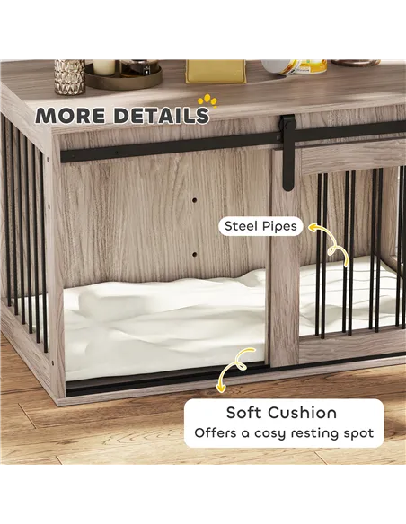 PawHut 98cm Dog Crate Furniture with Removable Cushion for Large Dogs - Brown