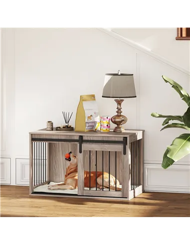 PawHut 98cm Dog Crate Furniture with Removable Cushion for Large Dogs - Brown