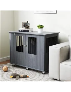 PawHut Dog Crate Table for Medium and Large Dogs with Magnetic Door for Indoor Use, 95 x 55 x 75 cm, Grey 2
