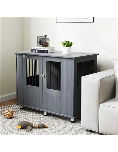 PawHut Dog Crate Table for Medium and Large Dogs with Magnetic Door for Indoor Use, 95 x 55 x 75 cm, Grey